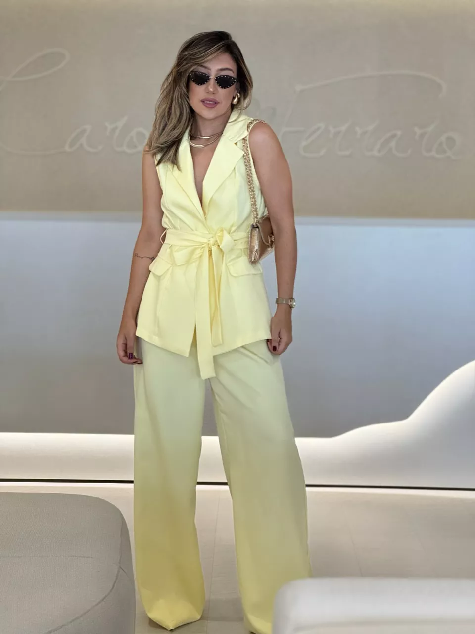 CONJUNTO CF COLETE CALÇA AMARELO