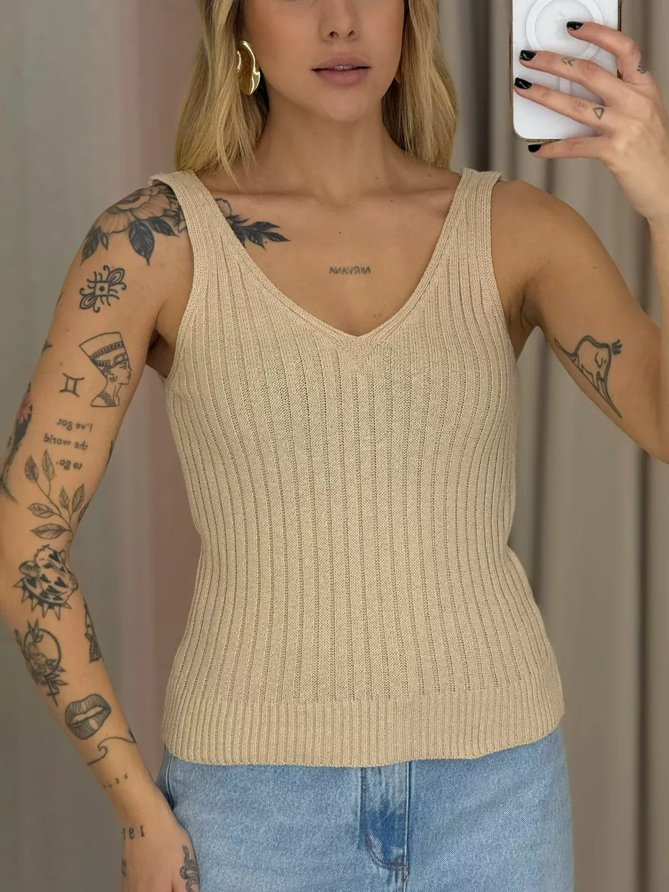 BLUSA ANAHI ALÇA TRICOT NUDE