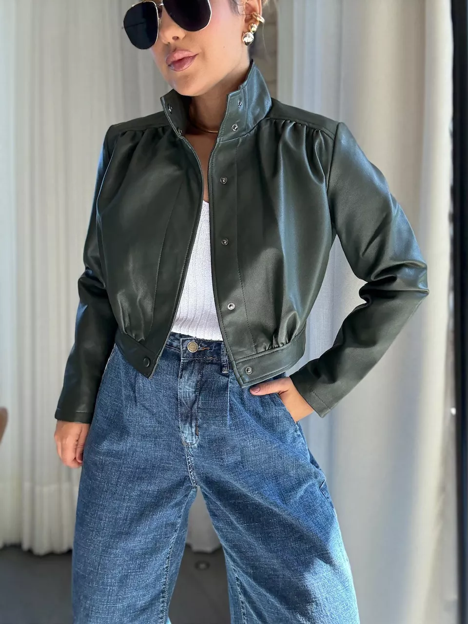 JAQUETA NIKY COURO FAKE MILITAR - 0066070254 - CAROLLA FERRARO