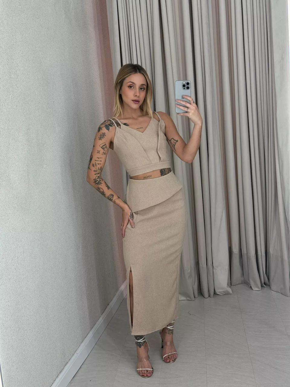 CONJUNTO MIRELA SAIA NUDE - 0054370049 - CAROLLA FERRARO