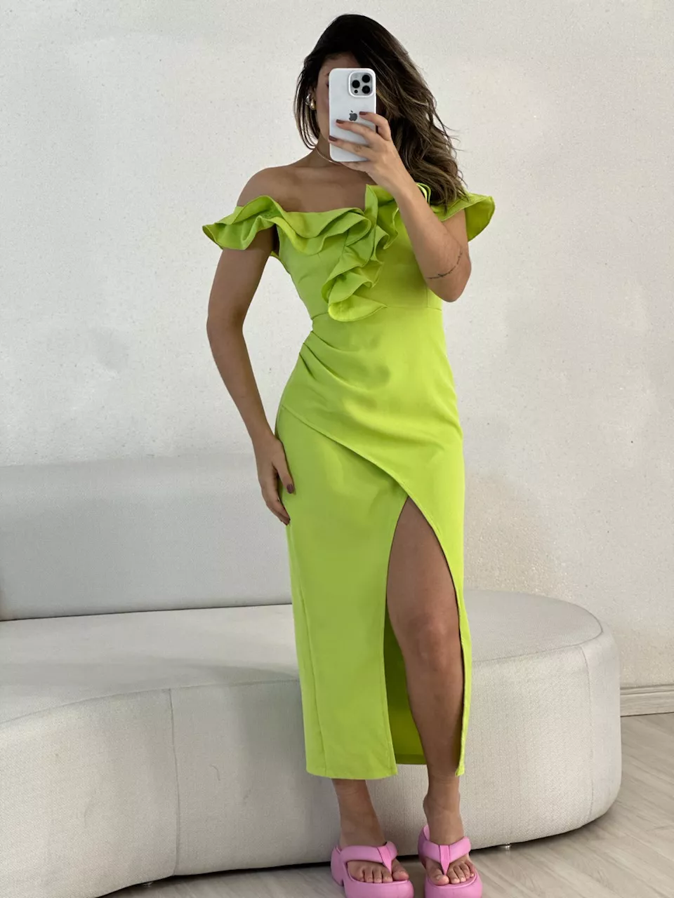 VESTIDO MAVI BABADOS VERDE - 0054390014 - CAROLLA FERRARO