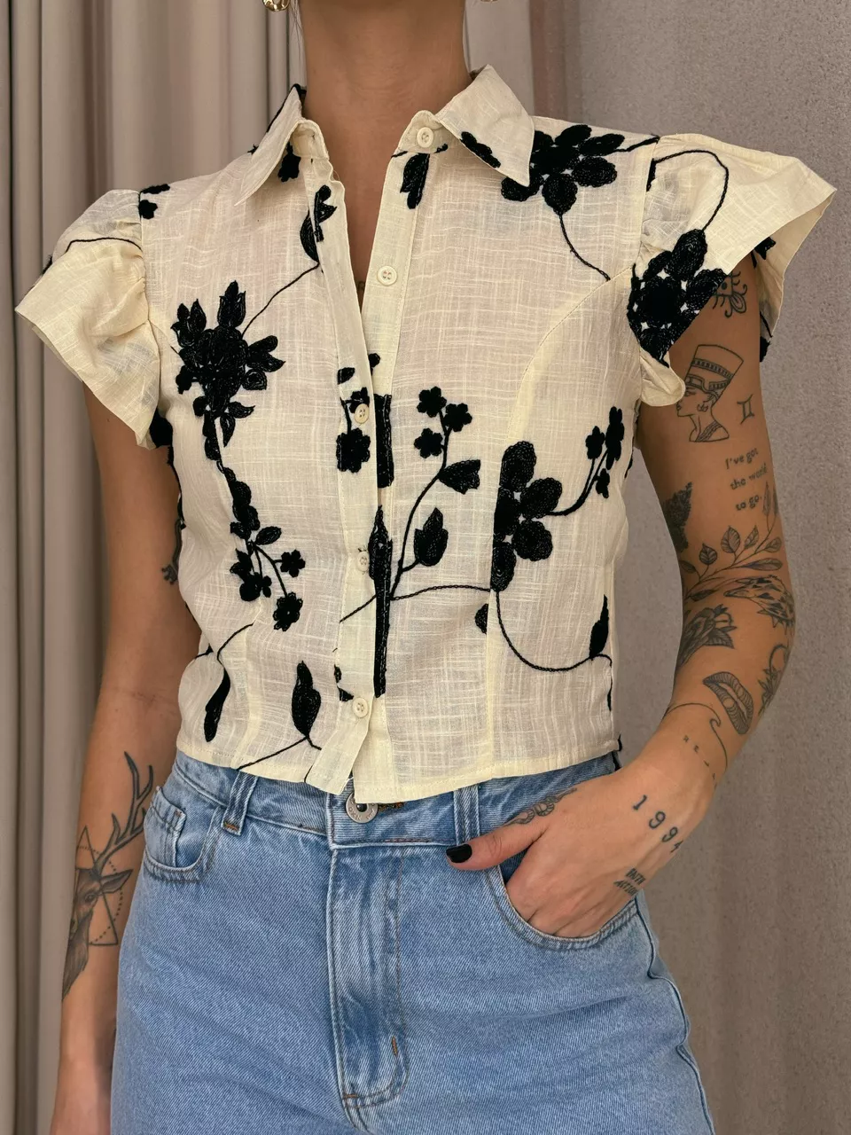 CAMISA CATARINA MANGA CURTA MARFIM