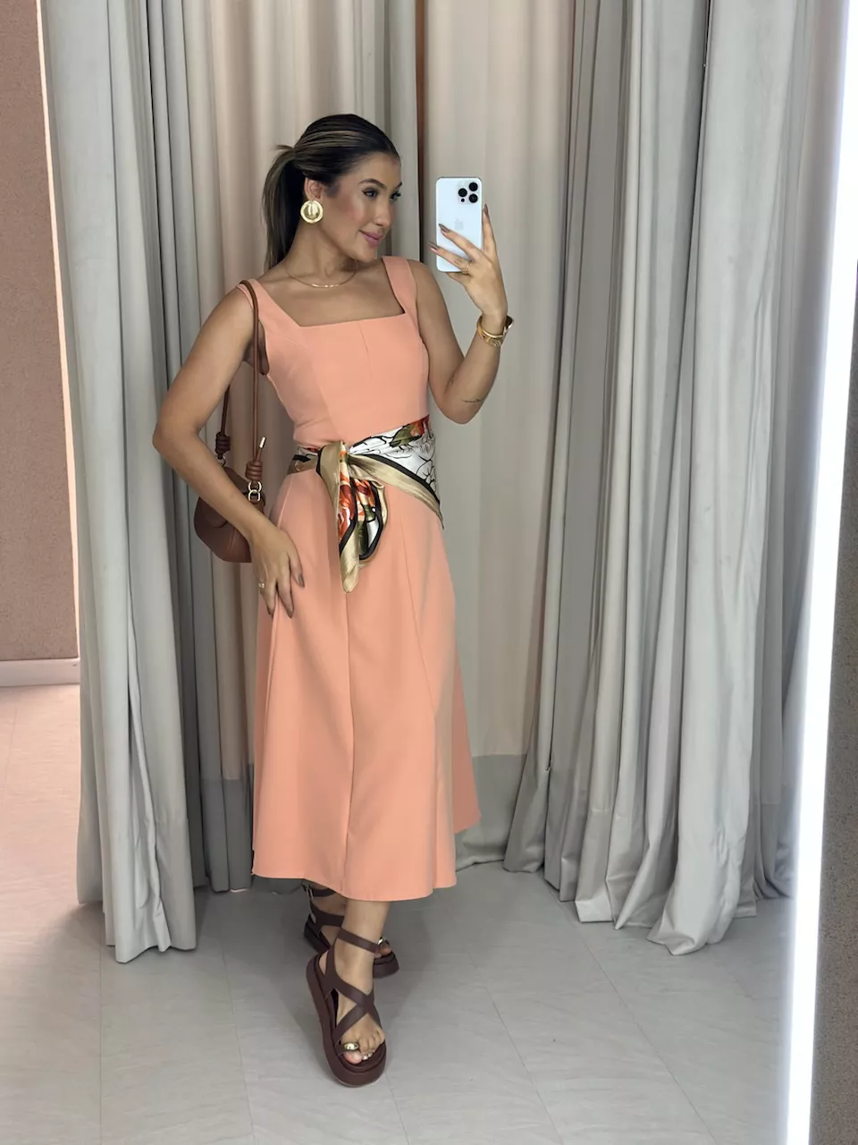 VESTIDO CAROLINE MIDI SALMÃO - 0059920021 - CAROLLA FERRARO