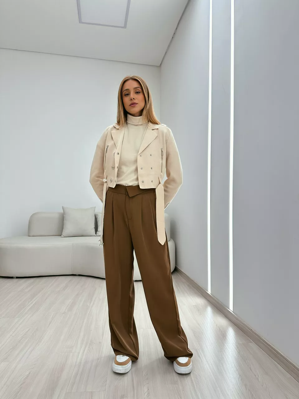 CALÇA ELISA PANTALONA MARROM - 0049880054 - CAROLLA FERRARO