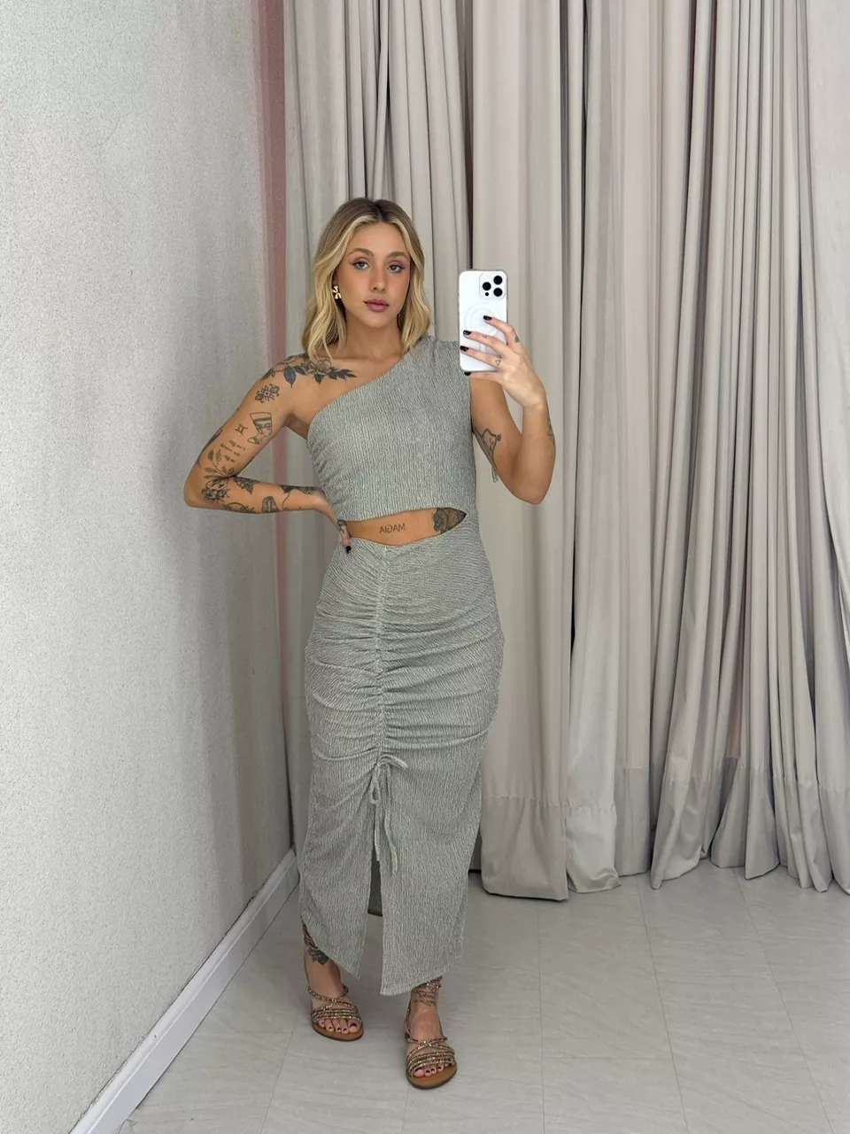VESTIDO ROSANA NULA MANGA VERDE - 0062460014 - CAROLLA FERRARO
