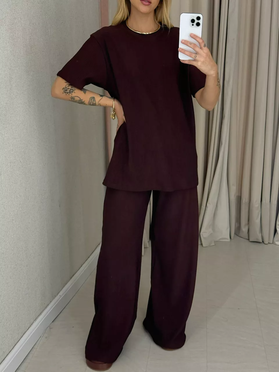 CONJUNTO IRENE BLUSA CALÇA MARROM - 0064470054 - CAROLLA FERRARO
