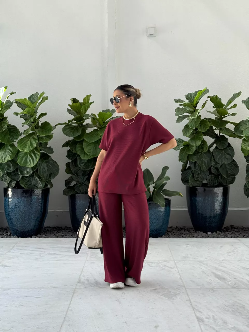 CONJUNTO IRENE BLUSA CALÇA VINHO - 0064470168 - CAROLLA FERRARO