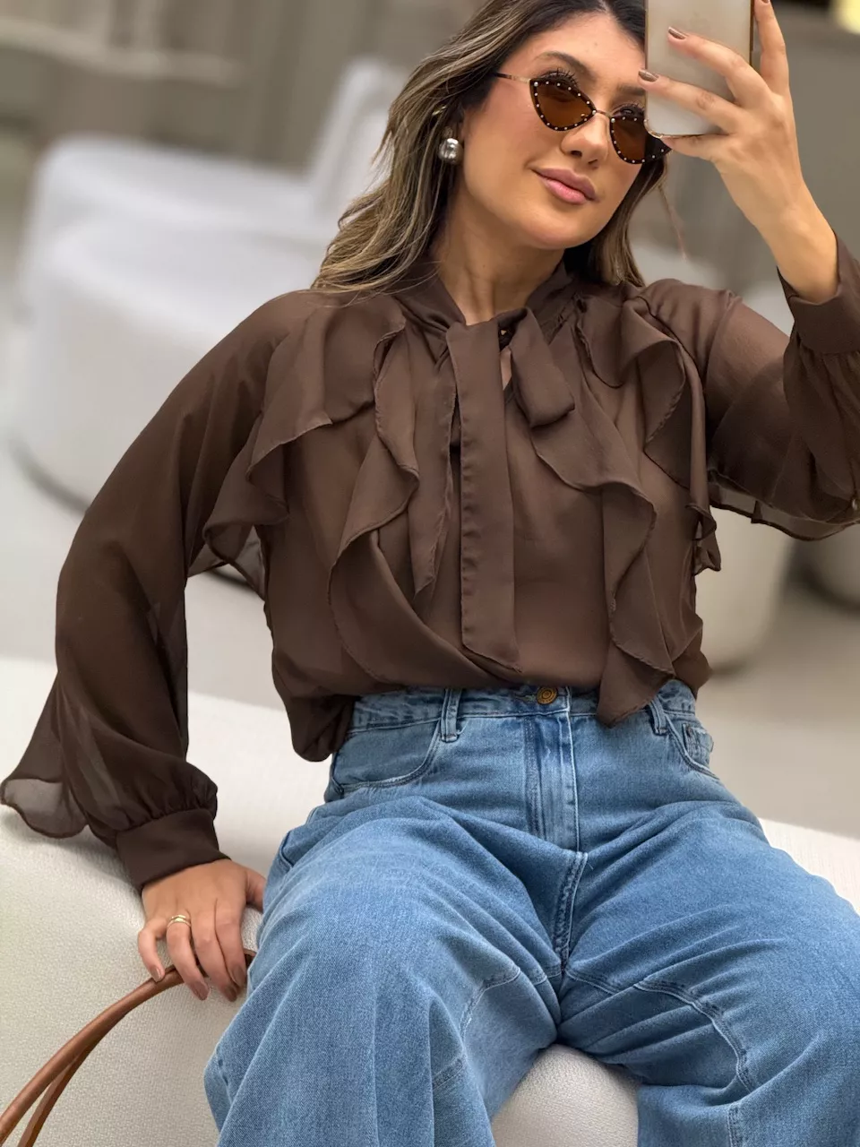 BLUSA ANITA BABADOS MARROM - 0064460054 - CAROLLA FERRARO