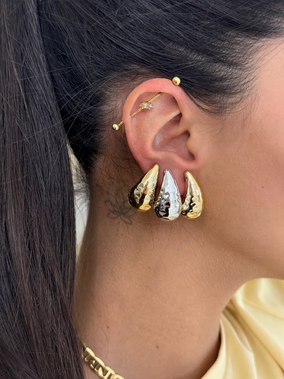 TRIO BRINCOS MESCLADOS DOURADO E PRATA