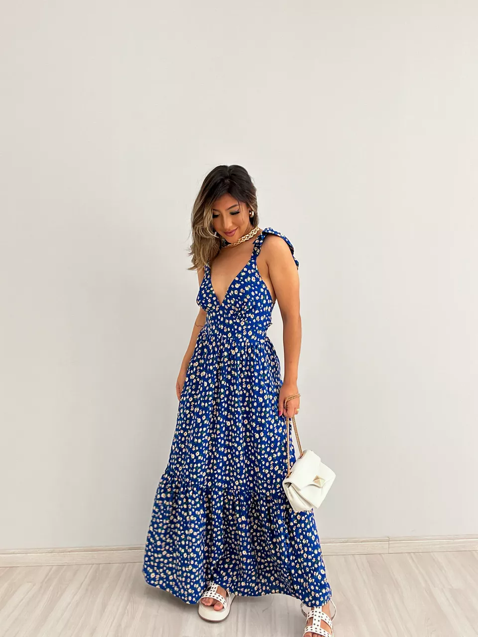 VESTIDO LEANDRA FLORAL azul - 0044390109 - CAROLLA FERRARO