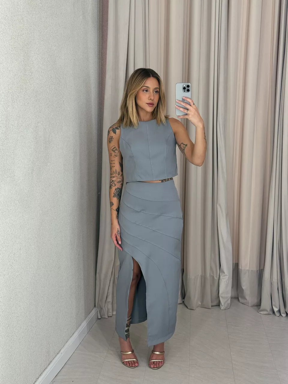 CONJUNTO MARIA LIZ SAIA CINZA - 0056530091 - CAROLLA FERRARO