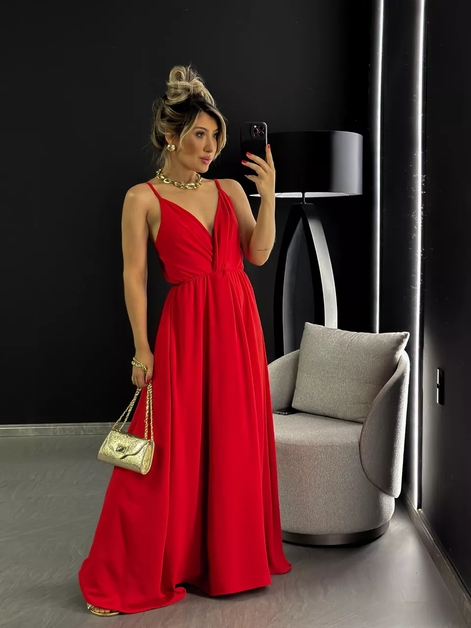 VESTIDO ALÇA NÓ LONGO VERMELHO - 0046510006 - CAROLLA FERRARO