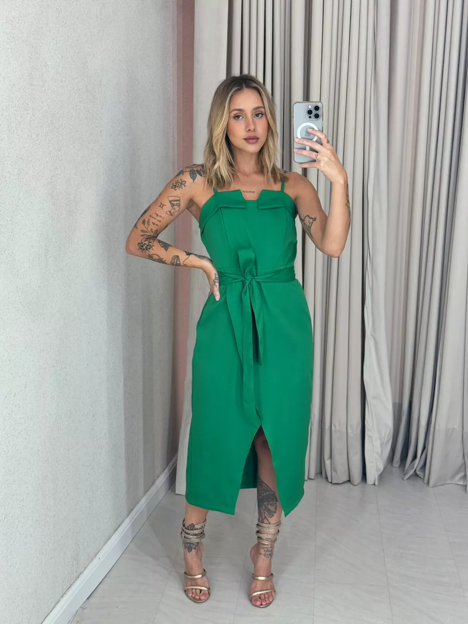 VESTIDO EUGÊNIA MIDI VERDE - 0058800014 - CAROLLA FERRARO