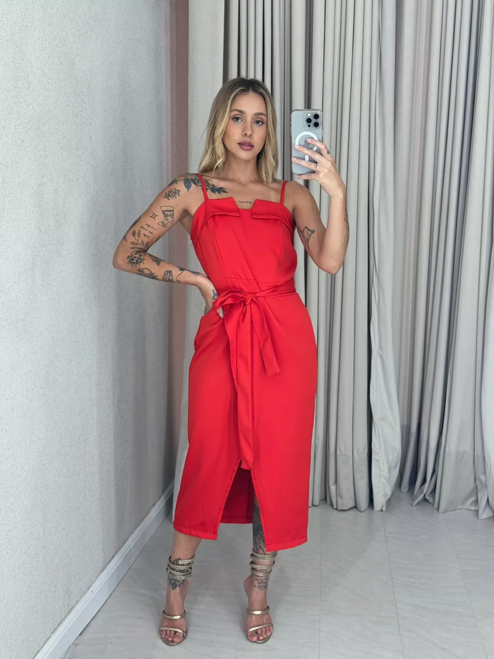VESTIDO EUGÊNIA MIDI VERMELHO - 0058800006 - CAROLLA FERRARO