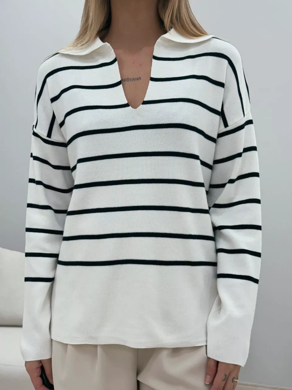 SUÉTER TRICOT LISTRADO BRANCO/PRETO