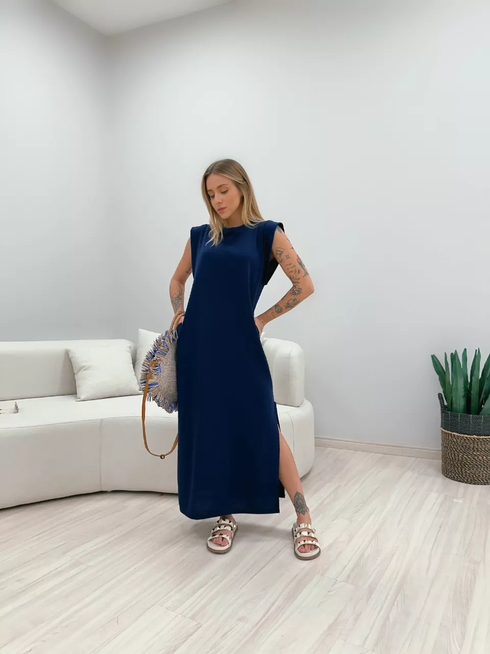VESTIDO CF MUSCLE LONGO AZUL - 0048980109 - CAROLLA FERRARO