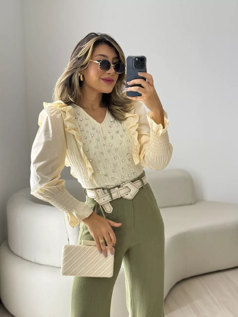 TRICOT BABADO PEDRARIA MARFIM