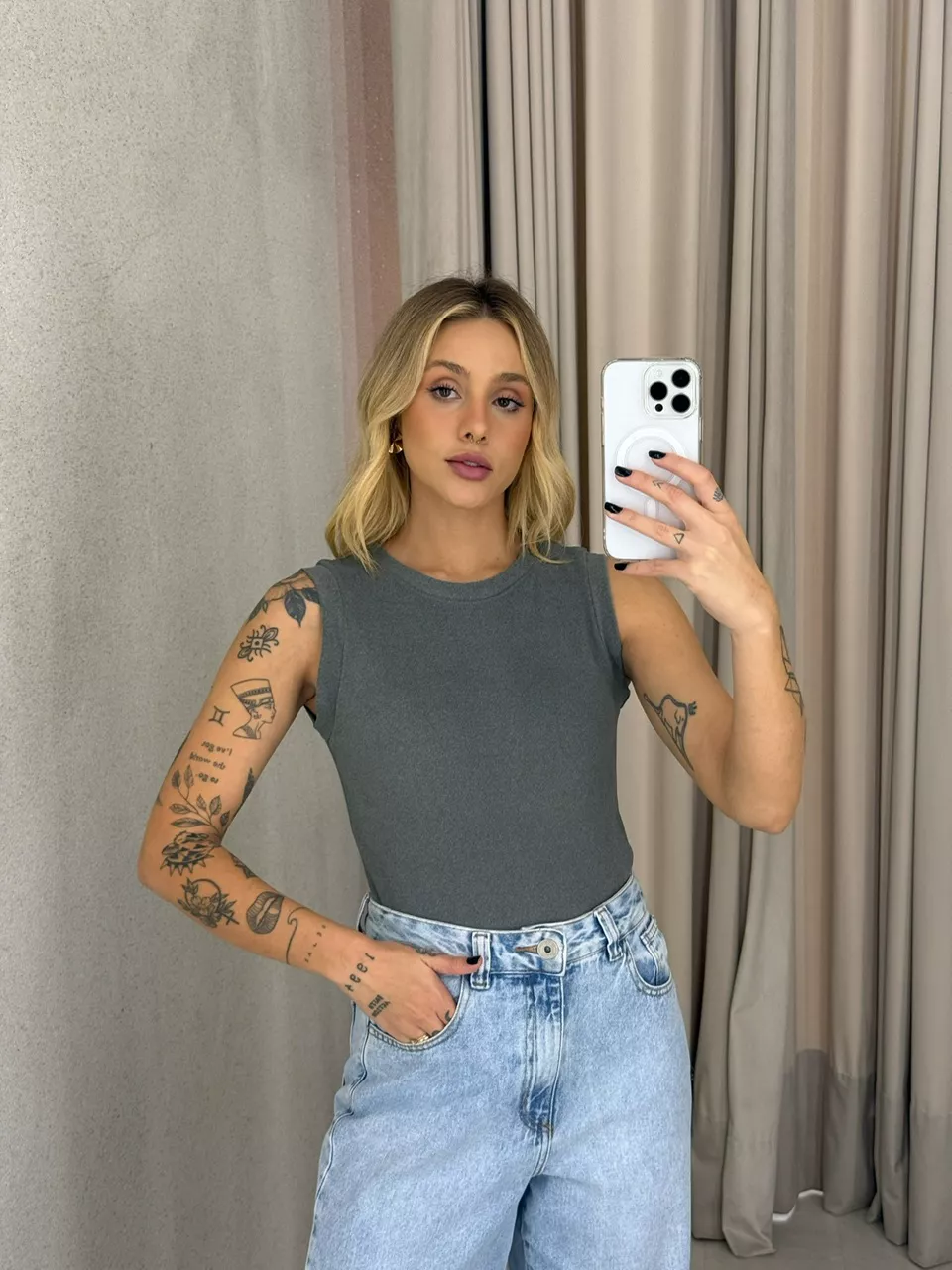 BLUSA ALESSANDRA CAVADA CINZA - 0062480091 - CAROLLA FERRARO