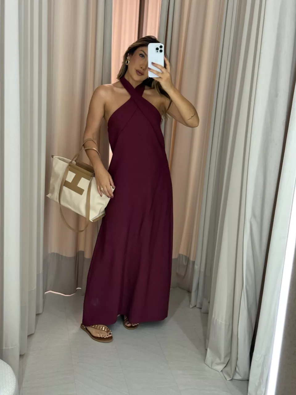 VESTIDO DAMARIS COSTAS ABERTAS UVA - 0064660015 - CAROLLA FERRARO