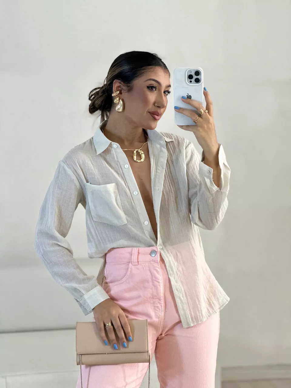 CAMISA DENISE LISA AREIA - 0055650110 - CAROLLA FERRARO