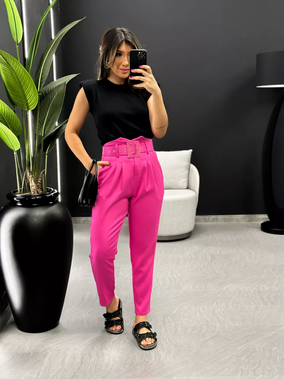 CALÇA MARIA COM CINTO PINK