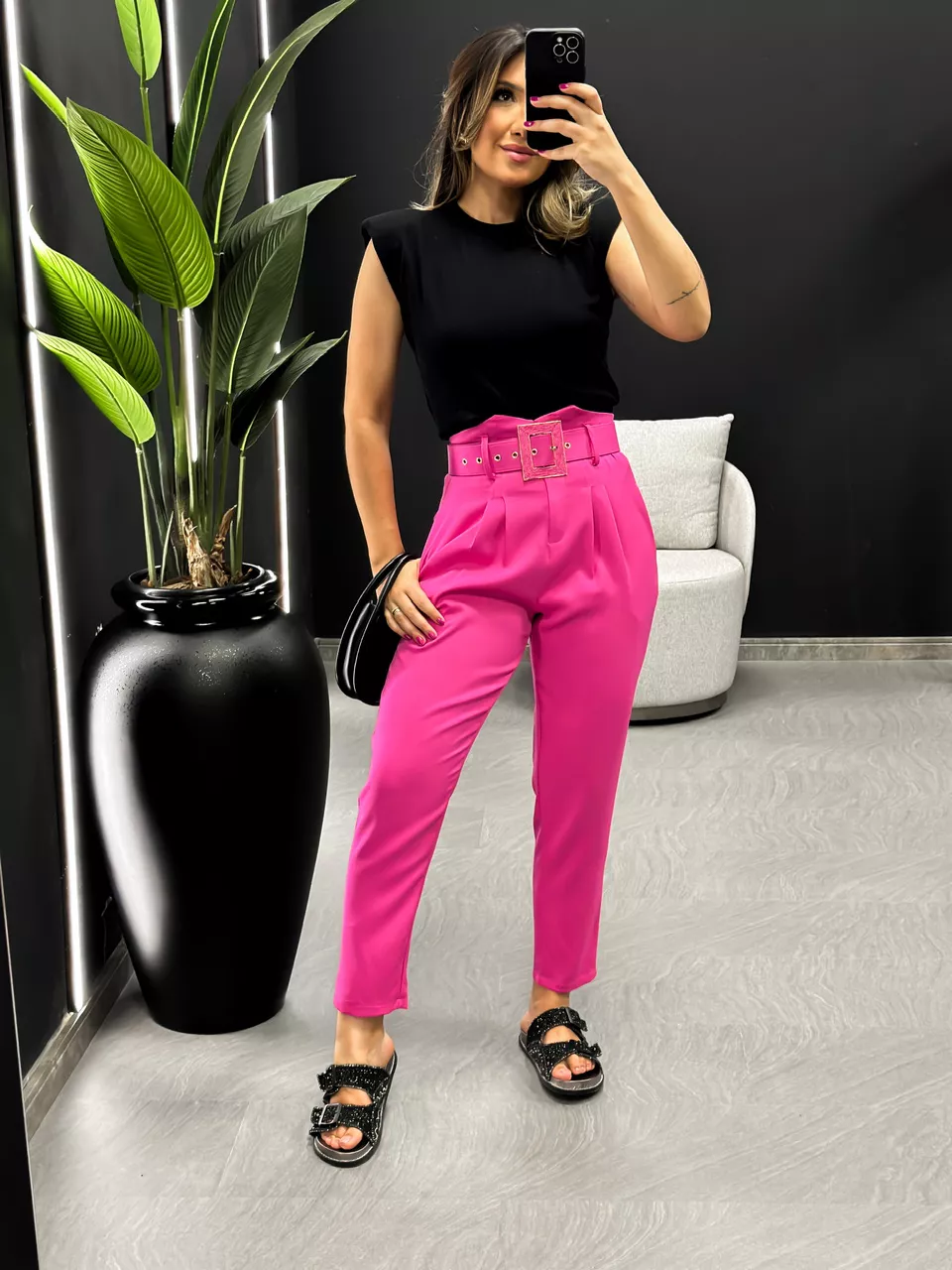CALÇA MARIA COM CINTO PINK