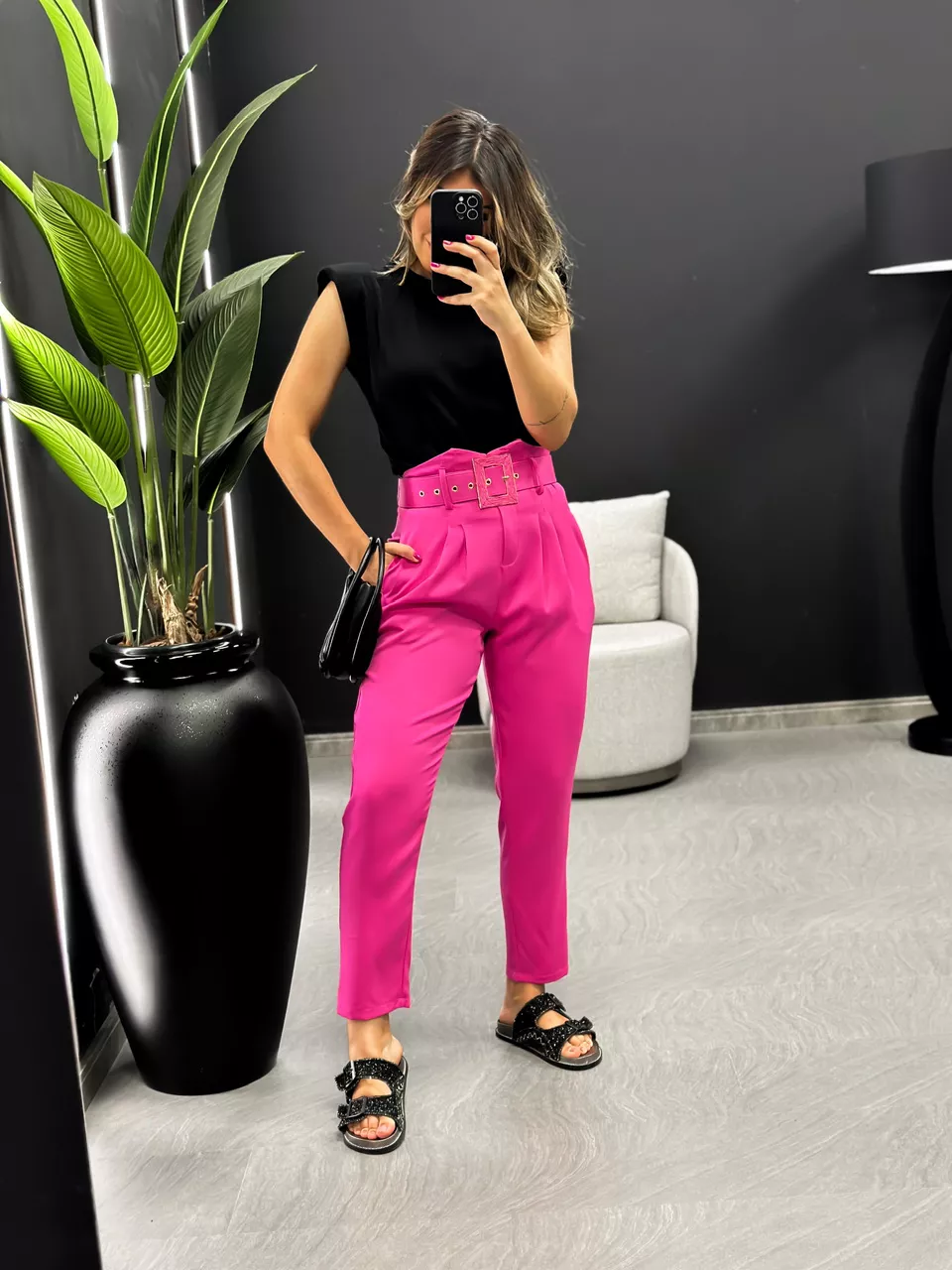 CALÇA MARIA COM CINTO PINK