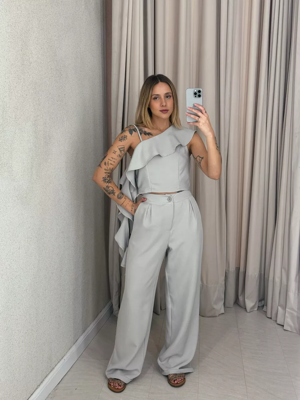 CONJUNTO FABIOLA CALÇA CINZA - 0057590091 - CAROLLA FERRARO