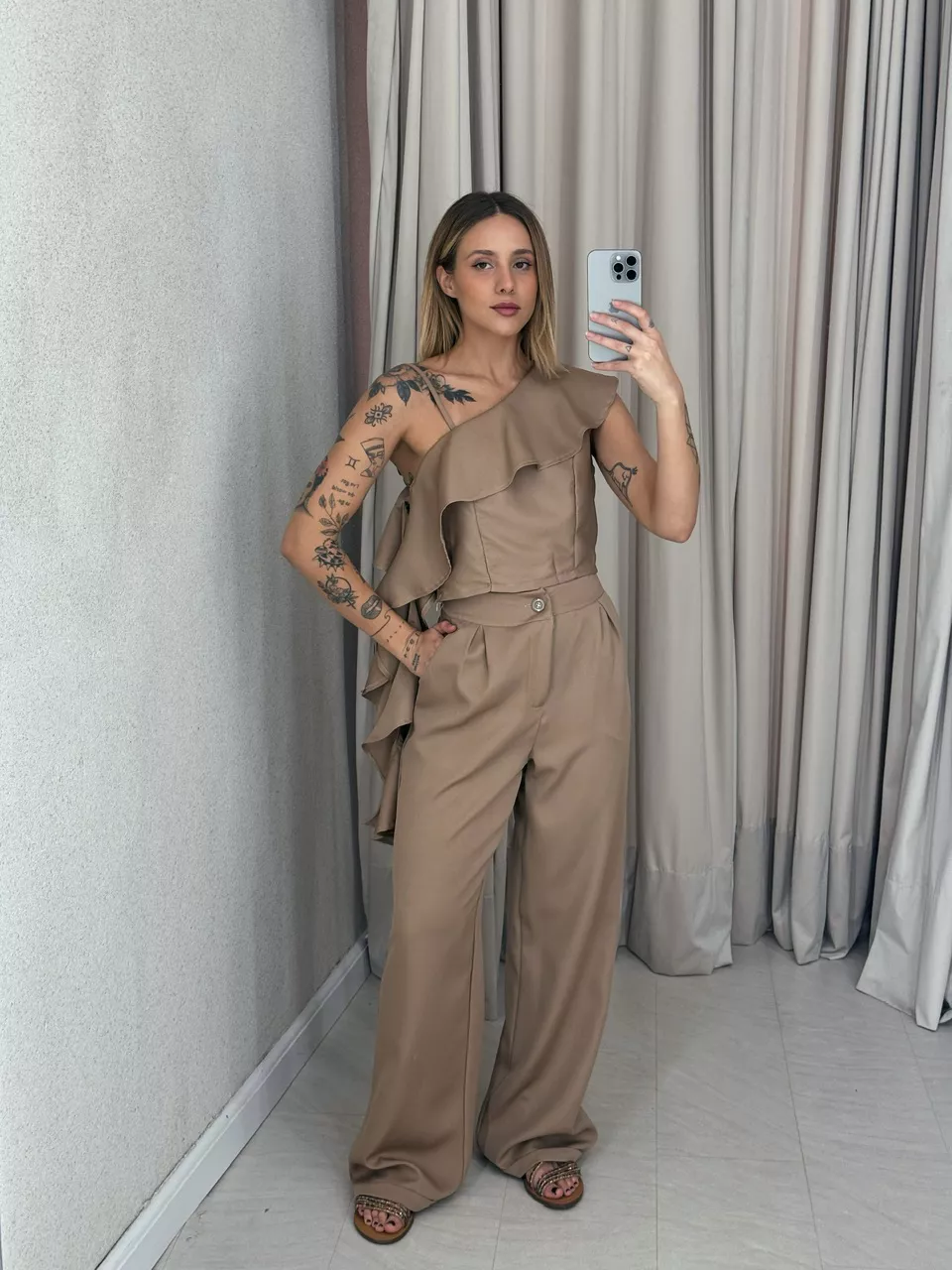 CONJUNTO FABIOLA CALÇA NUDE - 0057590049 - CAROLLA FERRARO