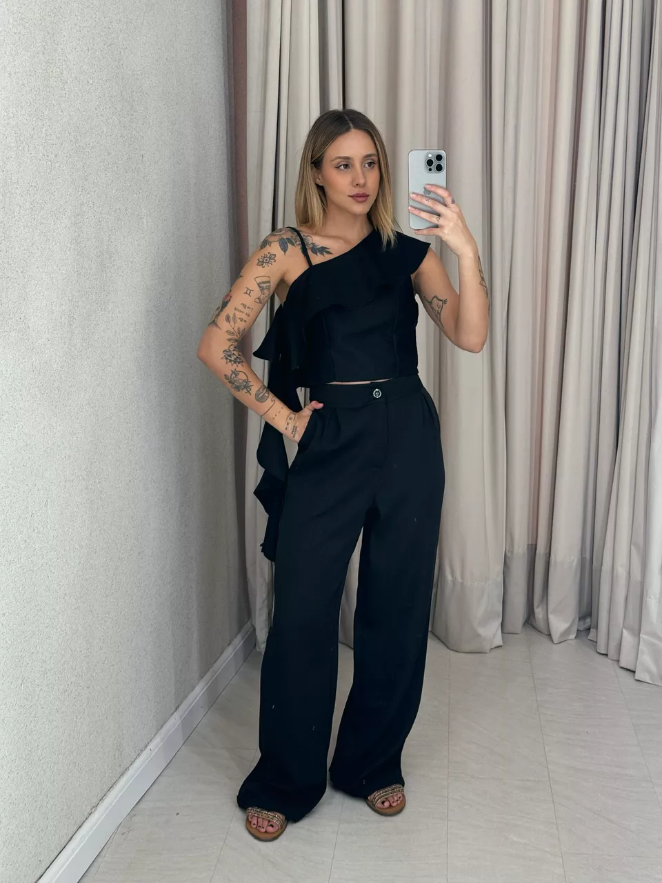 CONJUNTO FABIOLA CALÇA PRETO - 0057590032 - CAROLLA FERRARO