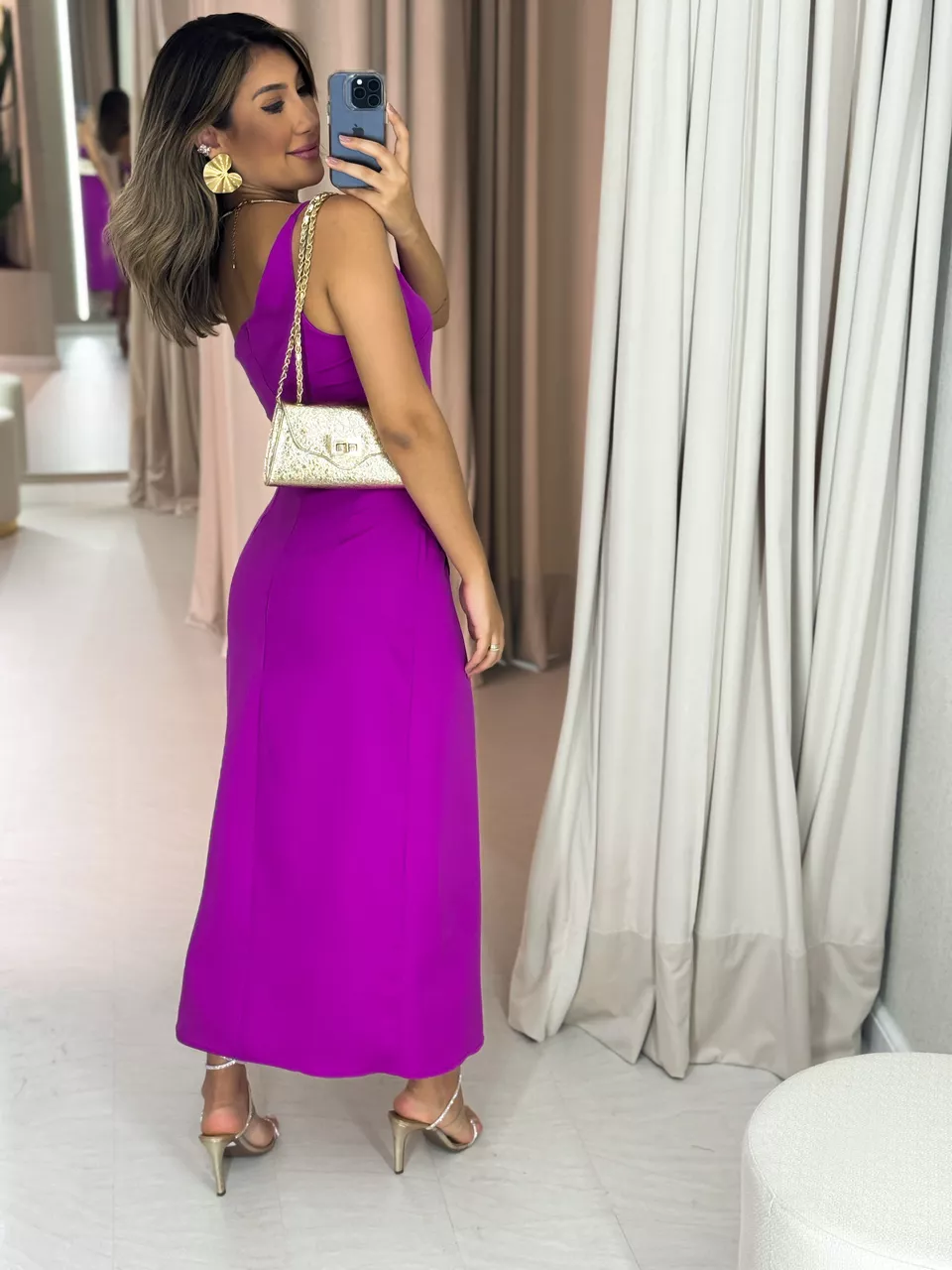 VESTIDO LONGUETE DRAPEADO FUCSIA