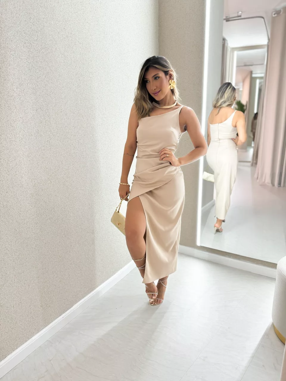 VESTIDO LONGUETE DRAPEADO NUDE