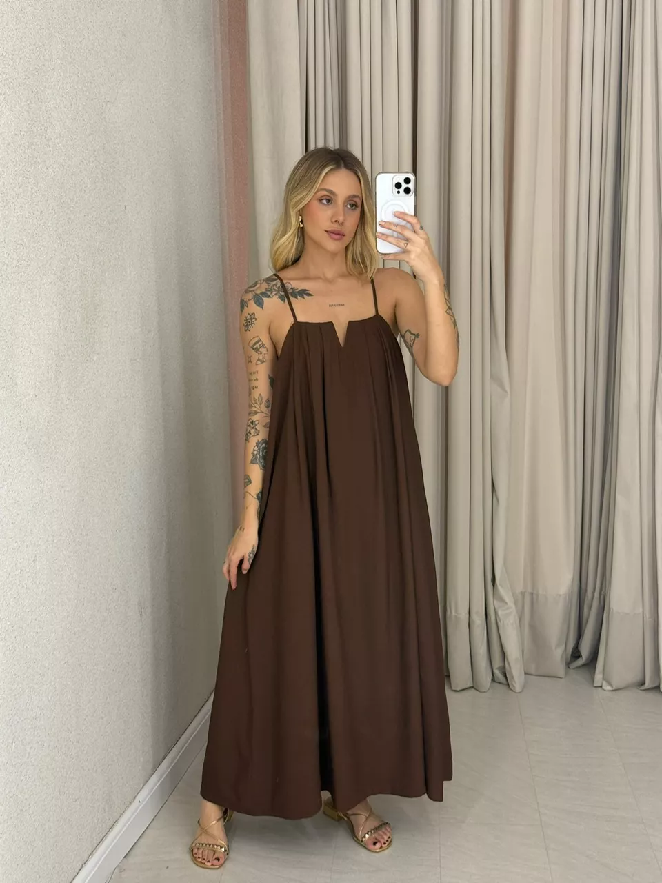 VESTIDO LUDMILA ALÇA MARROM - 0061850054 - CAROLLA FERRARO