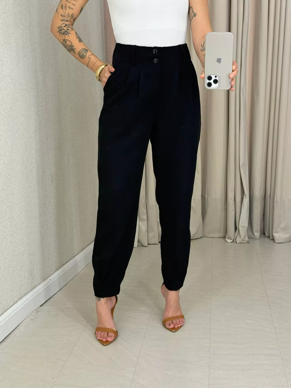 CALÇA ADELE CENOURA PRETA - 0064630033 - CAROLLA FERRARO