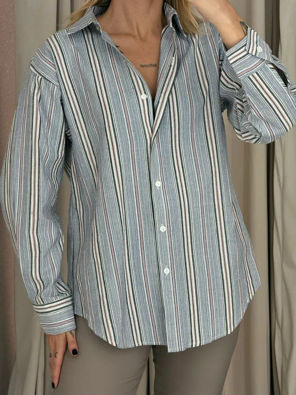 CAMISA SARA LISTRAS Azul Escuro