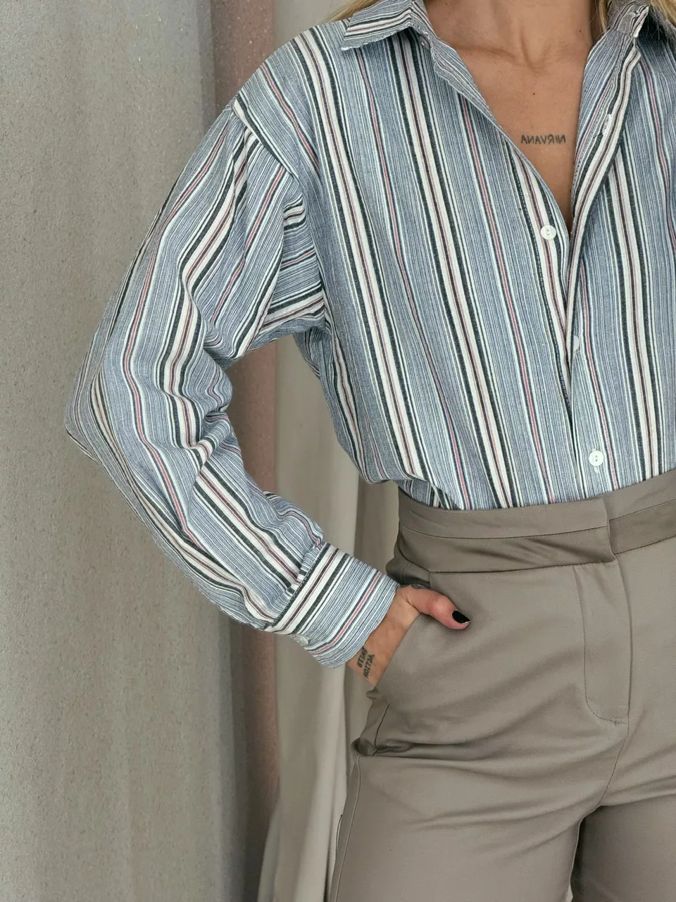 CAMISA SARA LISTRAS Azul Escuro