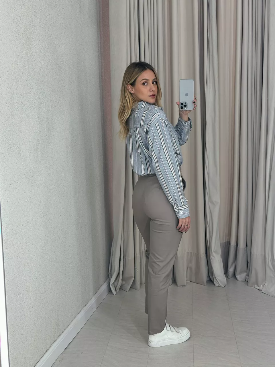 CAMISA SARA LISTRAS Azul Escuro
