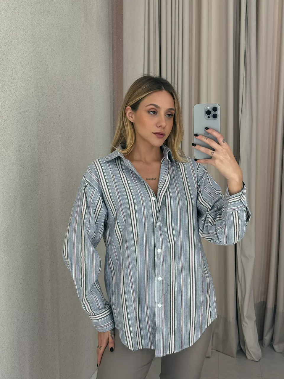 CAMISA SARA LISTRAS Azul Escuro