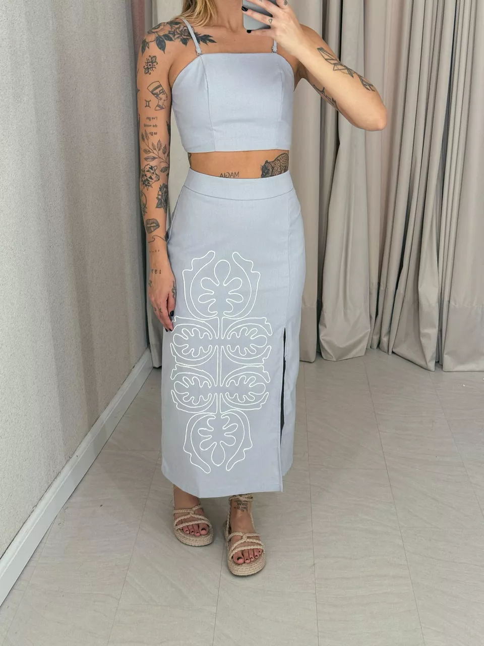 CONJUNTO HANNA TOP SAIA CINZA - 0055700091 - CAROLLA FERRARO