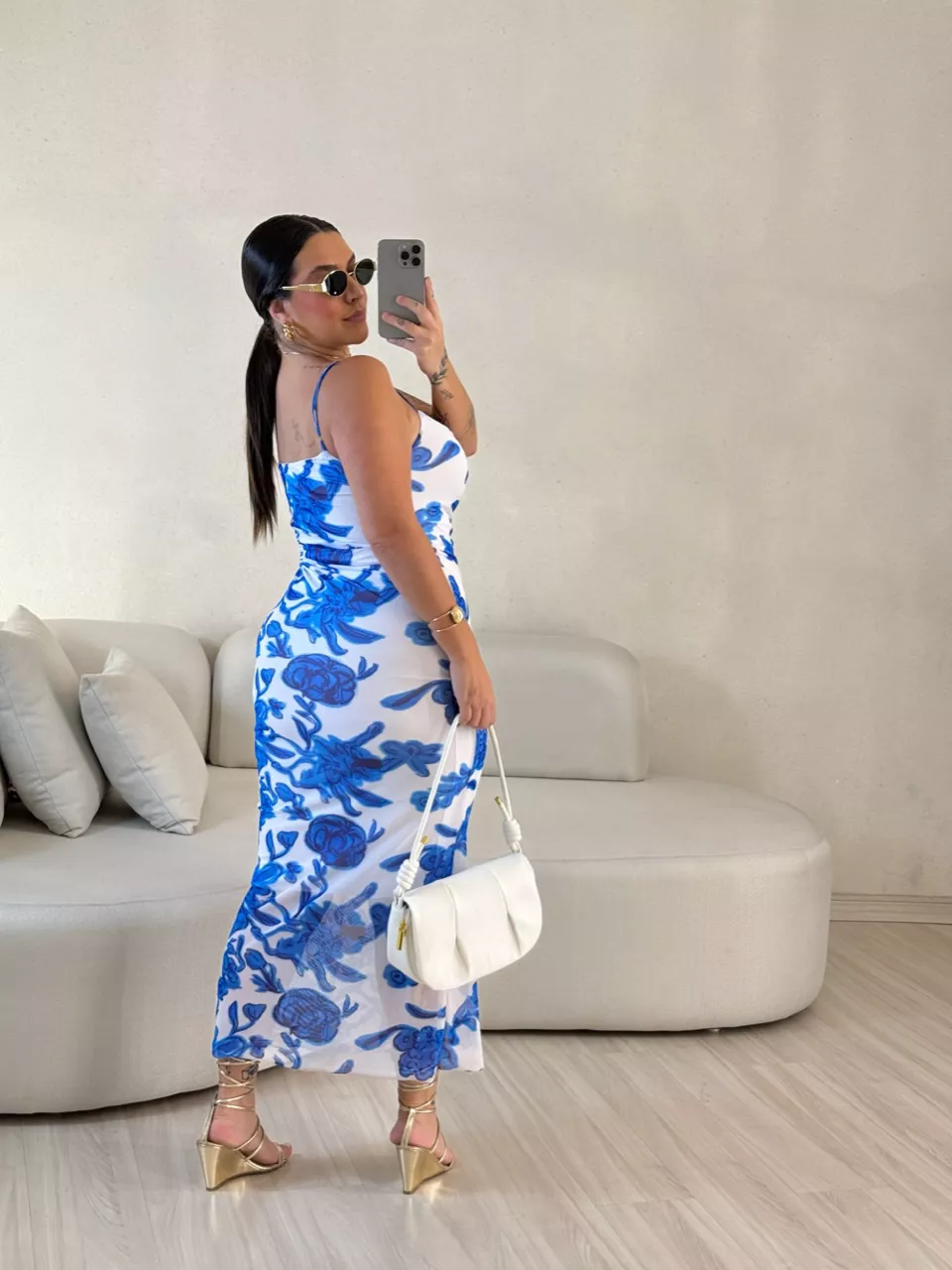 VESTIDO MAIA TULE ALÇA OFF/AZUL