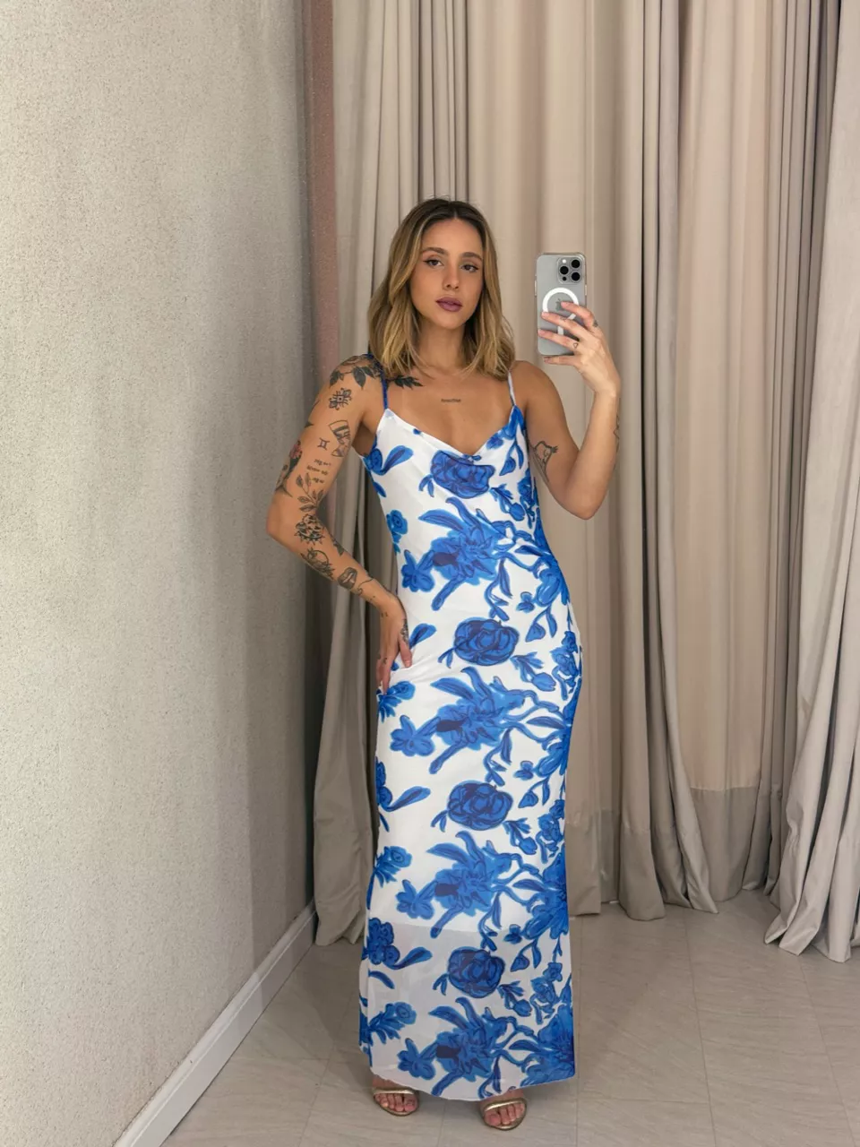 VESTIDO MAIA TULE ALÇA OFF/AZUL