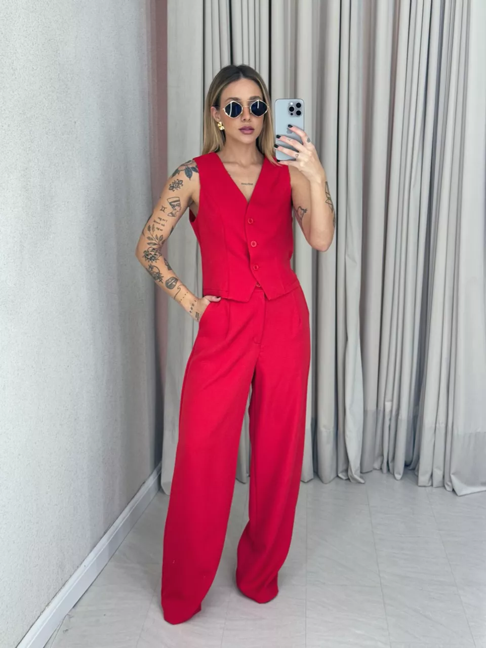 CONJUNTO NATHANY CALÇA VERMELHO - 0060440006 - CAROLLA FERRARO