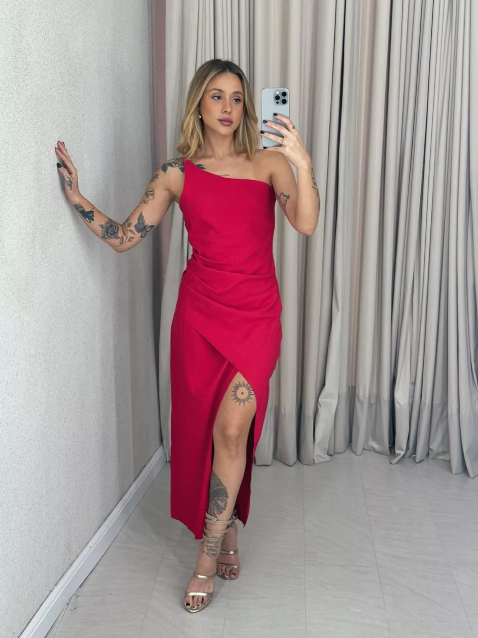 VESTIDO ELOÍSA DRAPEADO VERMELHO