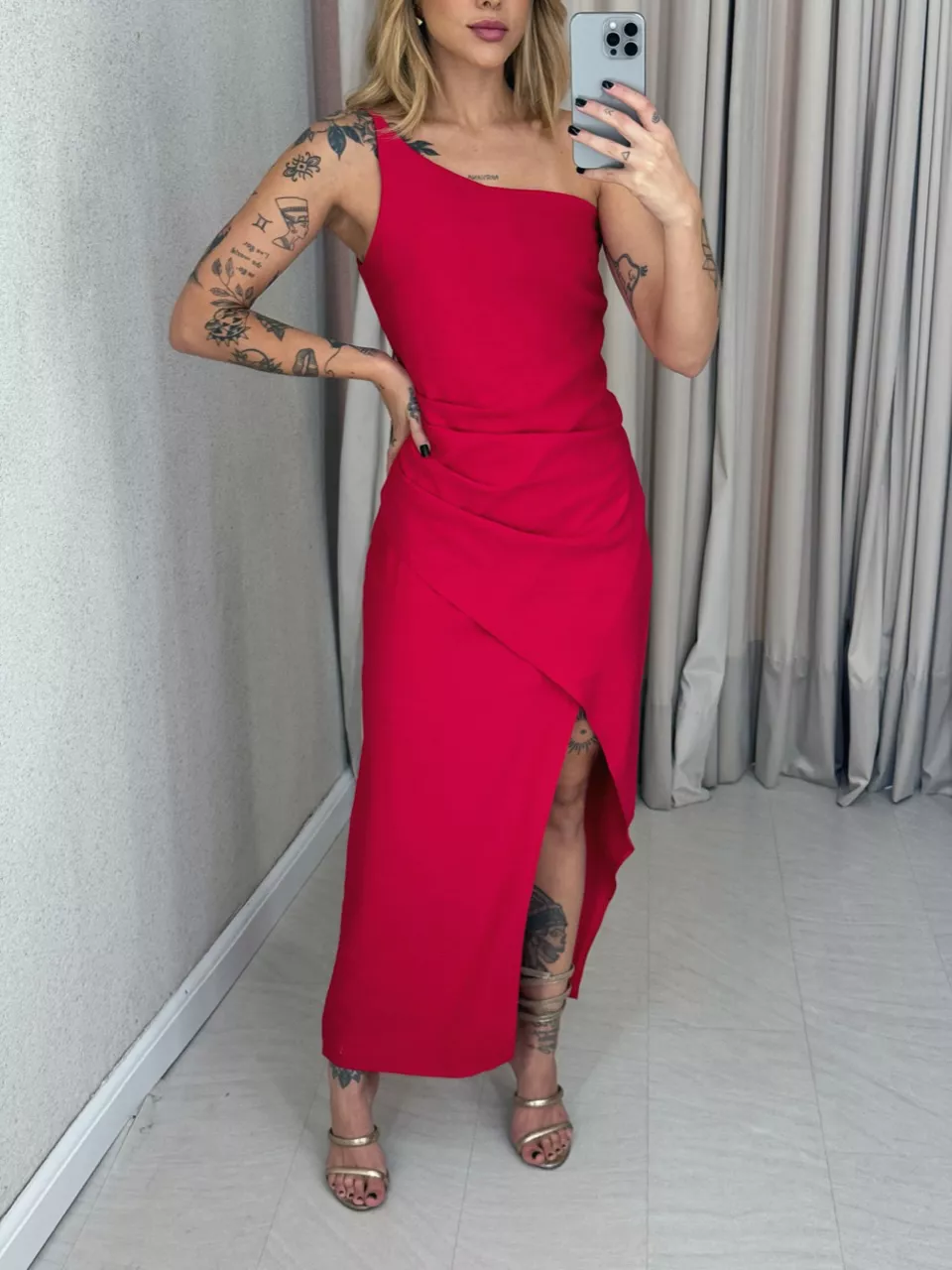 VESTIDO ELOÍSA DRAPEADO VERMELHO