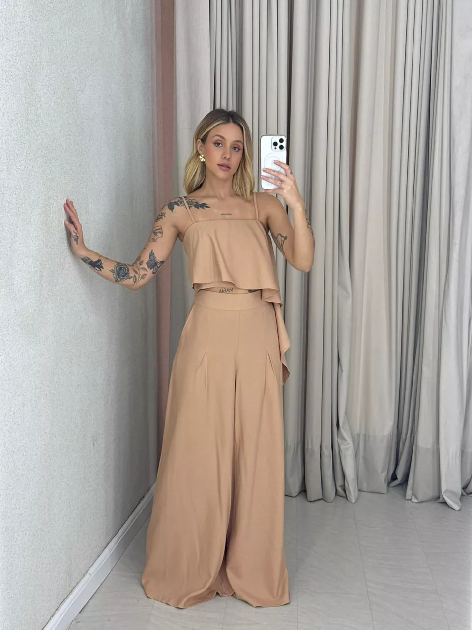 CONJUNTO RAQUEL CROPPED CALÇA NUDE