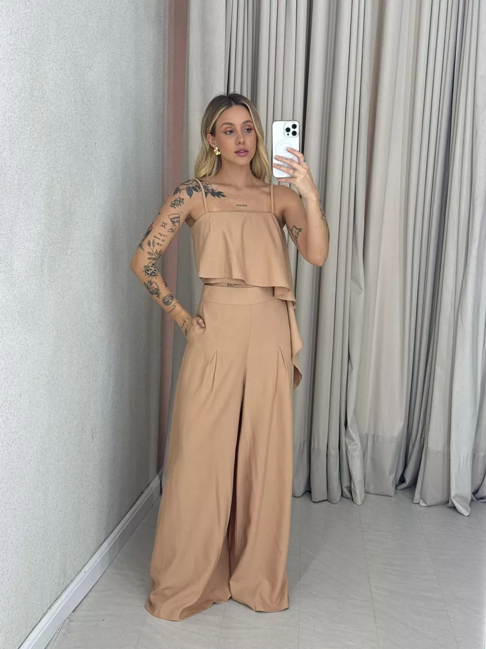 CONJUNTO RAQUEL CROPPED CALÇA NUDE - 0063590049 - CAROLLA FERRARO