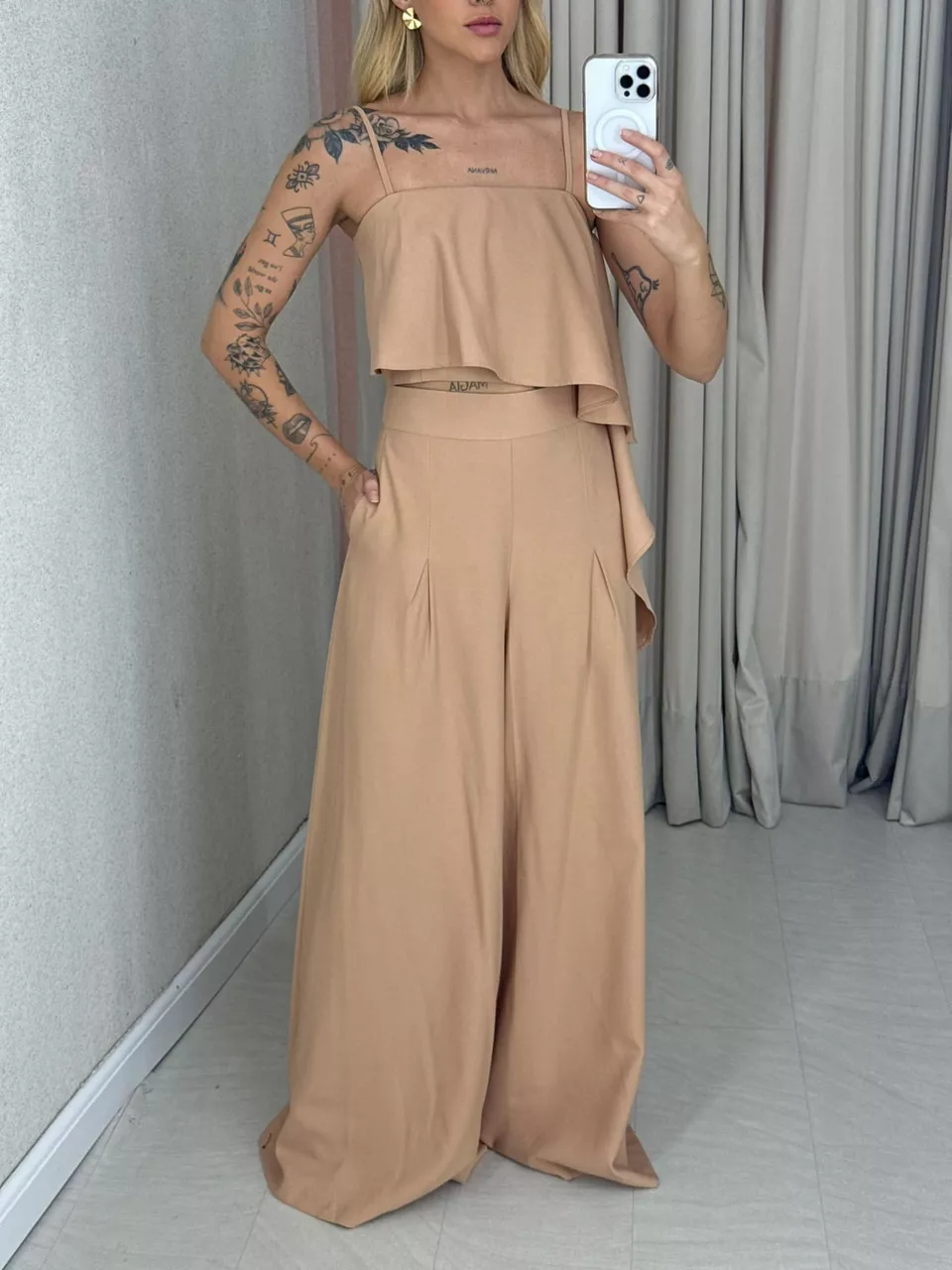 CONJUNTO RAQUEL CROPPED CALÇA NUDE
