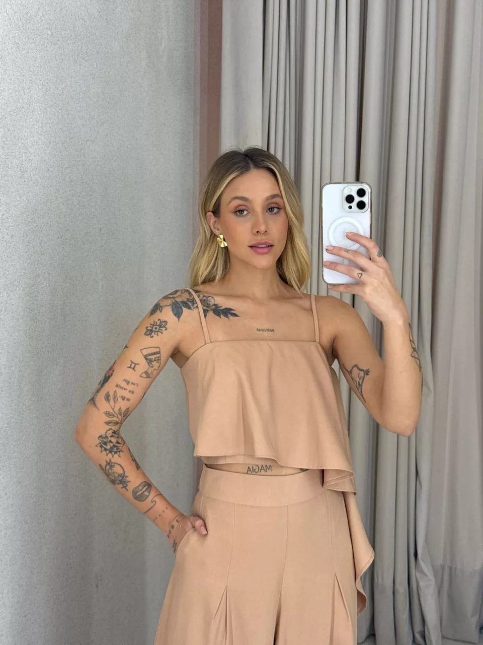 CONJUNTO RAQUEL CROPPED CALÇA NUDE