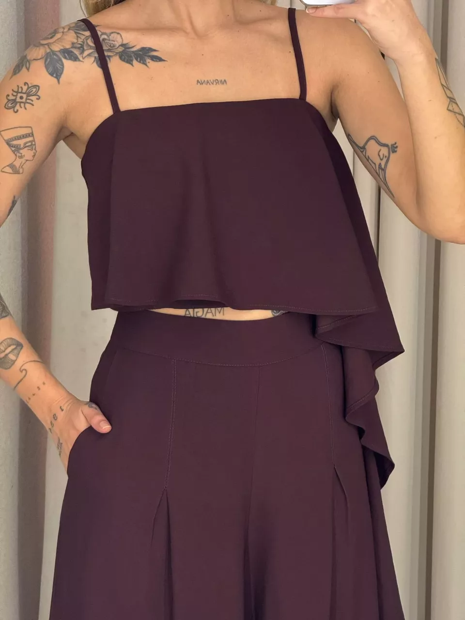 CONJUNTO RAQUEL CROPPED CALÇA UVA
