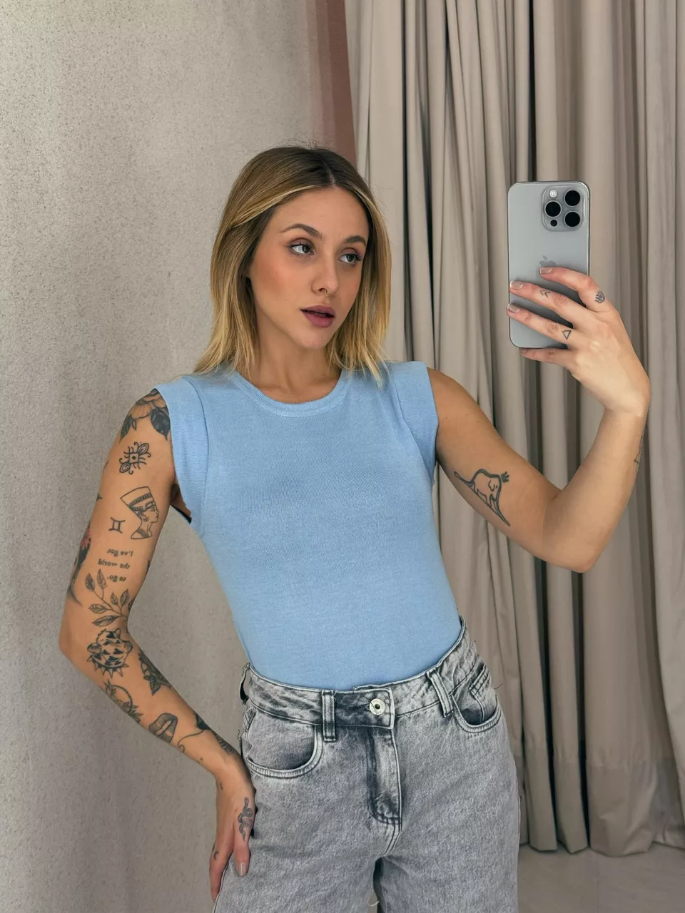 BLUSA MARIA PAULA TRICOT BABY BLUE - 0054470365 - CAROLLA FERRARO